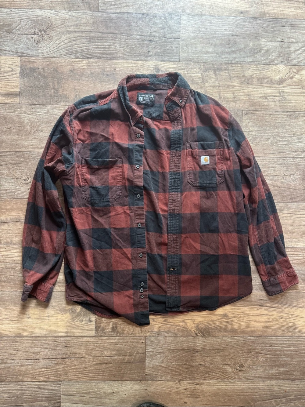 Carhartt Men's Red & Black Buffalo Plaid Button Up Shirt